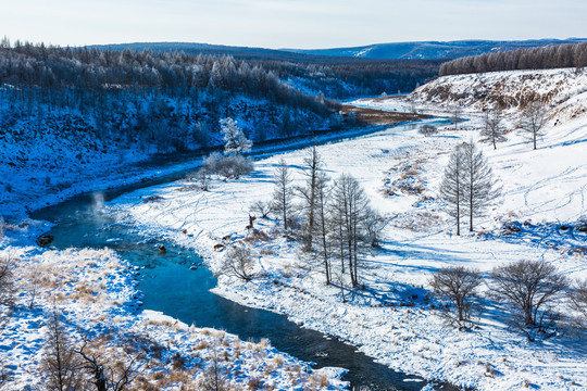 冬雪森林河流