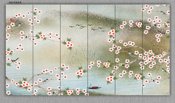 工筆花鳥(niǎo)壁畫(huà)