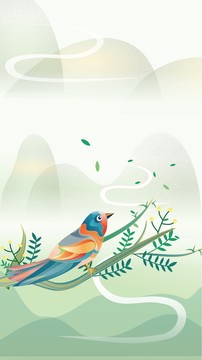 春季花鳥插畫自然風(fēng)光中國(guó)風(fēng)矢量