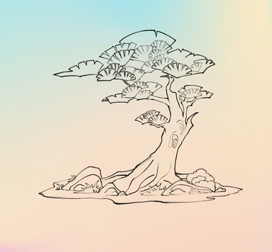 迎客松線稿