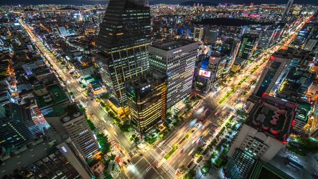 城市繁华夜景车流人流夜景延时