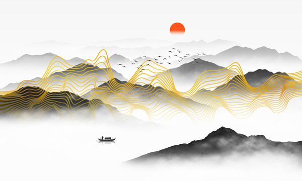 輕奢線條山水