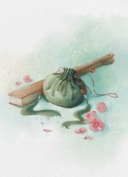古風(fēng)水彩香囊插畫