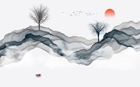意境水墨山水背景墻