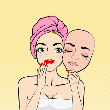 女孩臉部肌膚前后對照插圖