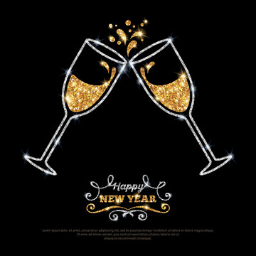 香槟干杯金葱特效新年贺图