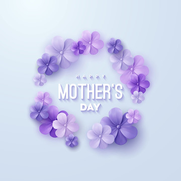 紫色渐层花圈母亲节设计