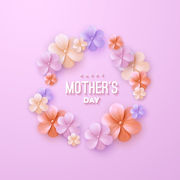 粉色缤纷花圈母亲节设计