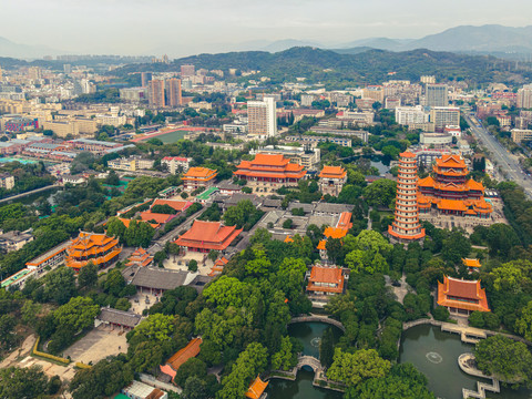 航拍福州寺庙宝塔历史遗迹