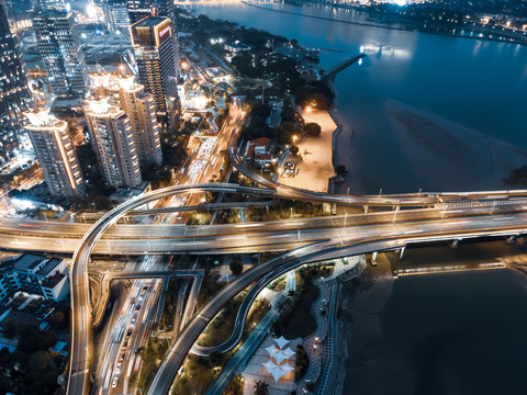 航拍福州高速公路立交桥夜景