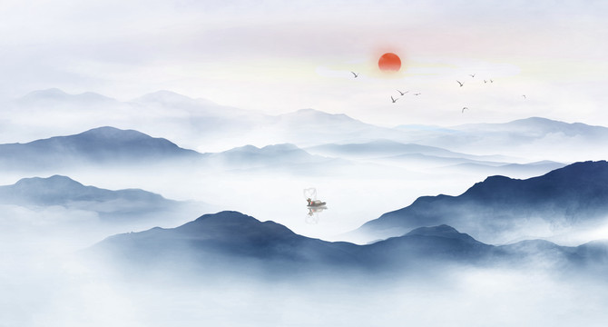鴻運(yùn)當(dāng)頭聚寶盆山水畫(huà)