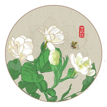 茉莉花圓型裝飾畫