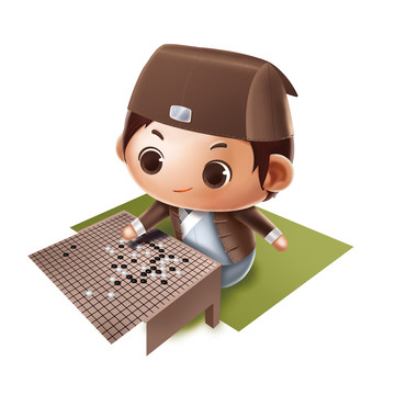卡通Q版人物下圍棋插畫素材