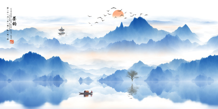 禪境水墨山水畫新中式油畫