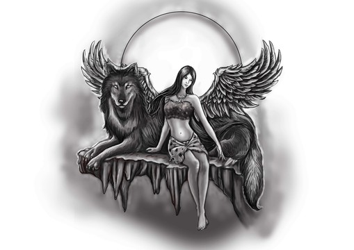 狼和美女紋身設(shè)計