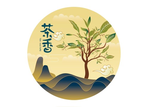 茶山茶叶插画矢量图