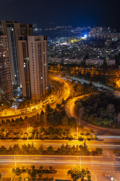 航拍云南大理市区夜景风光