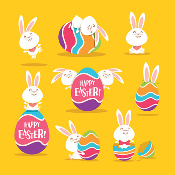 复活节可爱小兔子和彩蛋集合版本