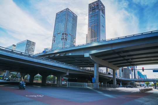 北京建国门大街的建筑和立交桥