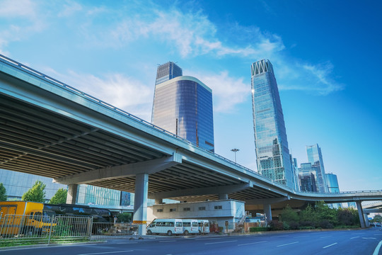 北京建国门大街的建筑和柏油马路