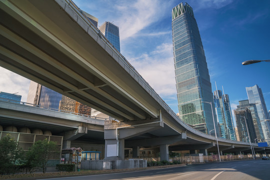 北京建国门大街的建筑和柏油马路