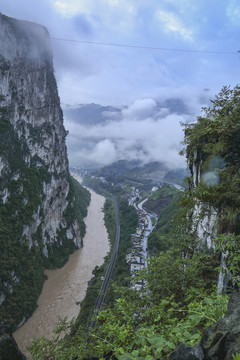 豆沙关千年古镇雨后自然风光