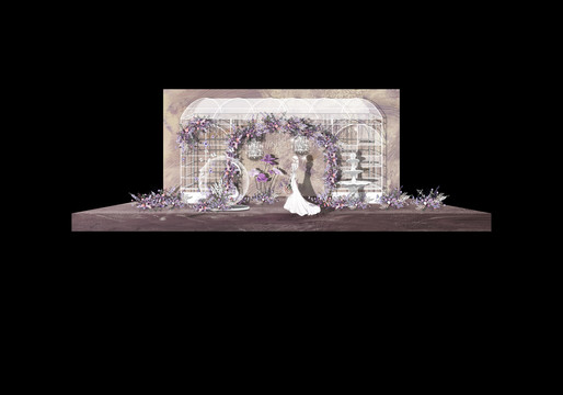 水泥质感淡紫色婚礼舞台效果图