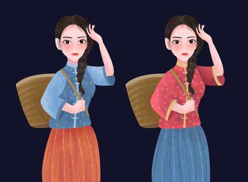 采茶女孩插畫PSD