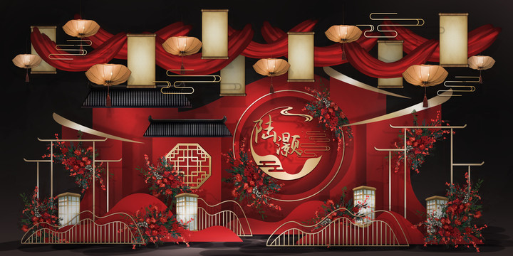 中国风红色婚礼场景设计