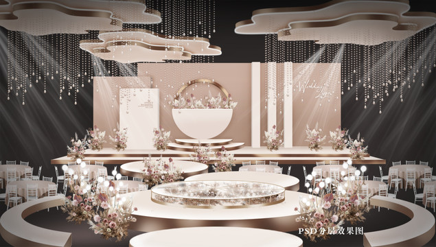 简约奶茶色泰式婚礼舞台设计