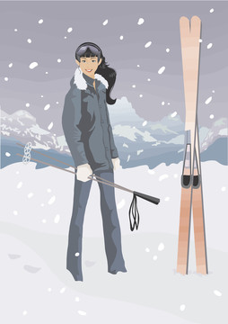 滑雪者的插画