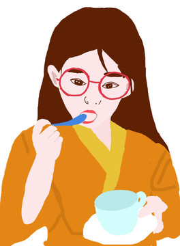 手繪簡約風(fēng)可愛女孩在喝水
