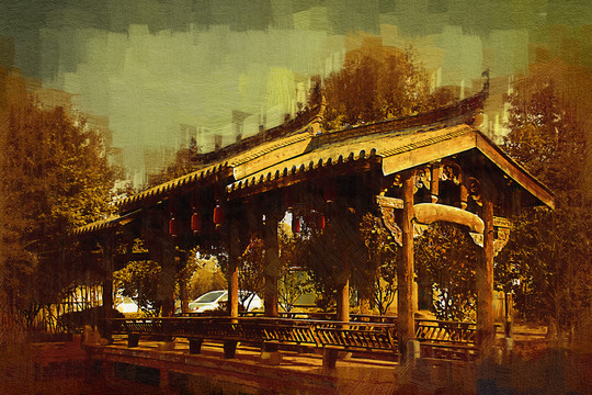 徽州廊桥油画