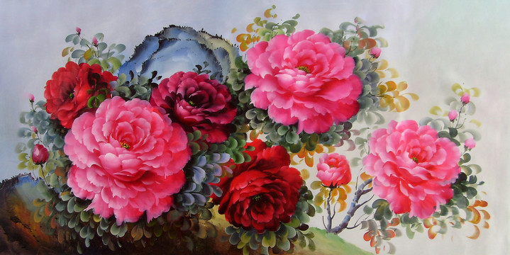 牡丹花油畫