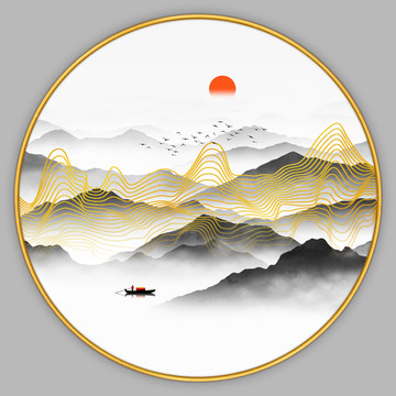 轻奢线条山水画