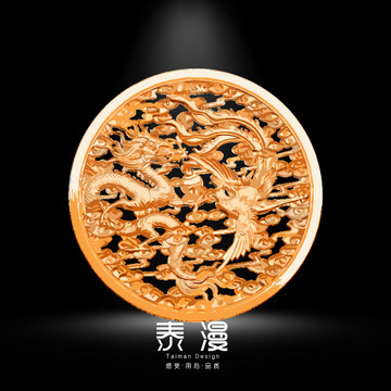 婚禮設(shè)計(jì)素材泡雕中式龍鳳盤