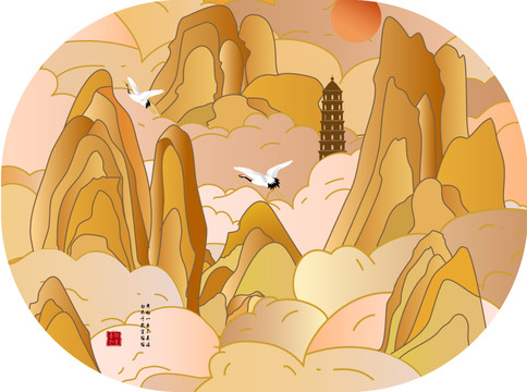 手繪國潮中國風(fēng)山水插畫設(shè)計(jì)
