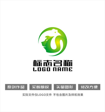 猪鸡标志绿色健康logo