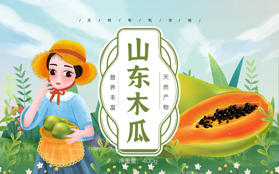 木瓜女孩包裝插畫