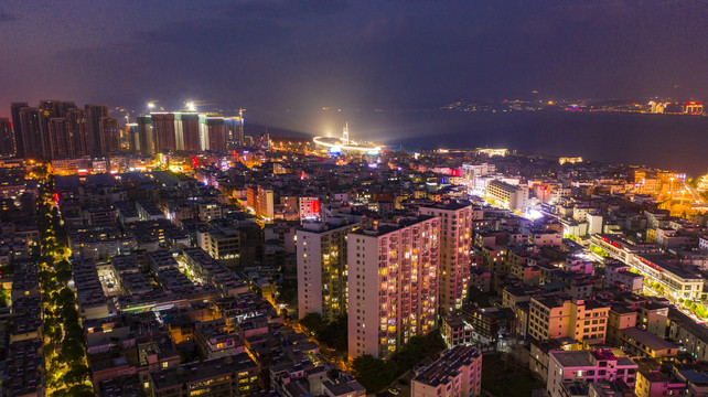 航拍云南大理市区夜景风光