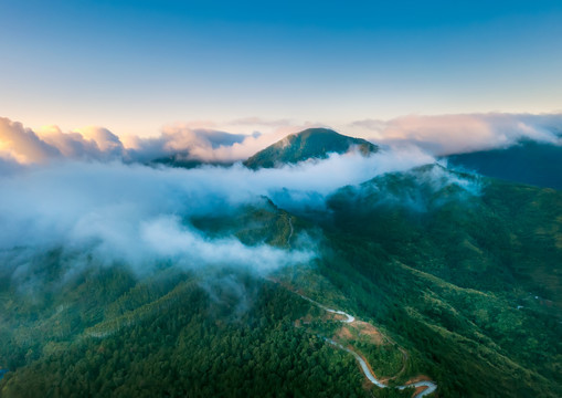 石镜山蔡洋水库晨雾航拍