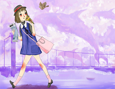 出門散步的女孩