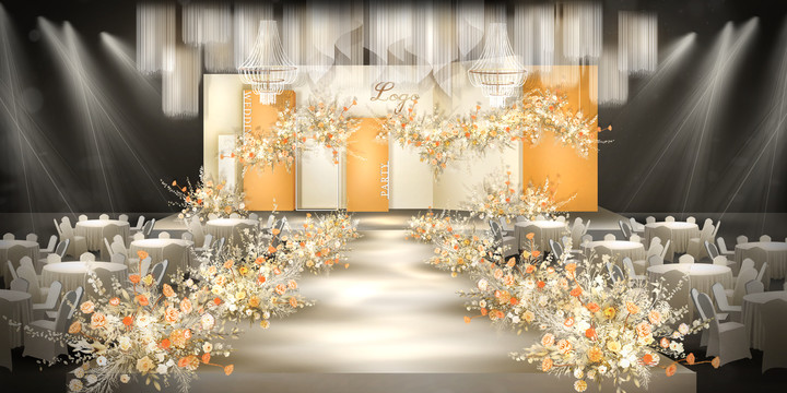 香槟橙婚礼舞台效果图