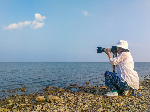 湖泊湖边女人摄影