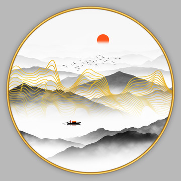 抽象線條山水畫