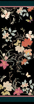 真絲數(shù)碼花型中式長巾手繪水粉