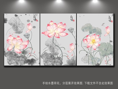 手绘荷花背景墙