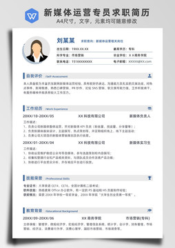 新媒體運營專員求職簡歷