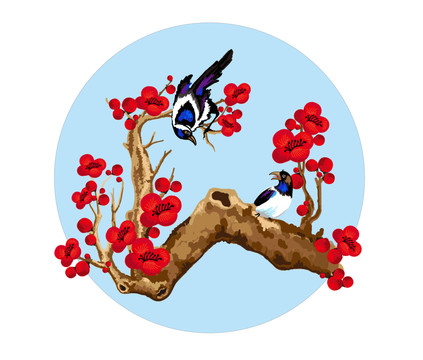 喜上眉梢花鳥矢量圖
