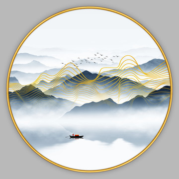 抽象線條山水
